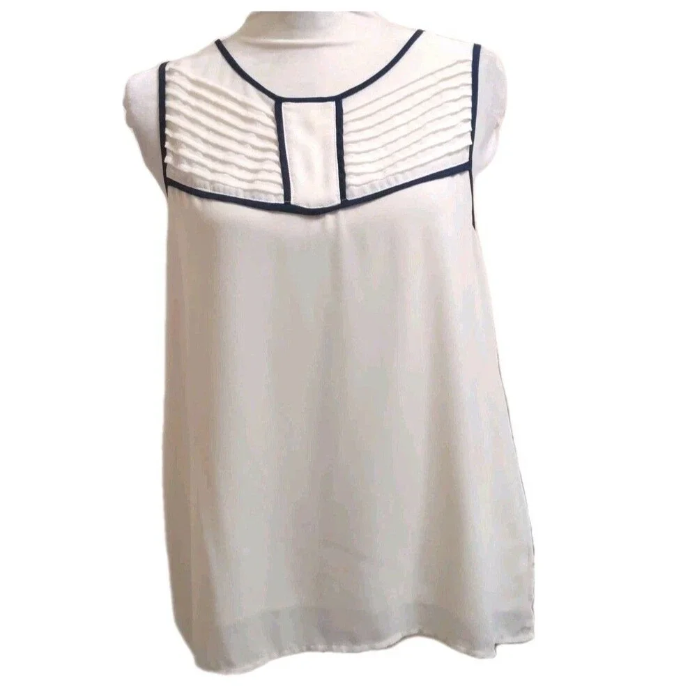 CHLOE Sleeveless Career Blouse Ivory Pleated  Lined Dressy Top Medium